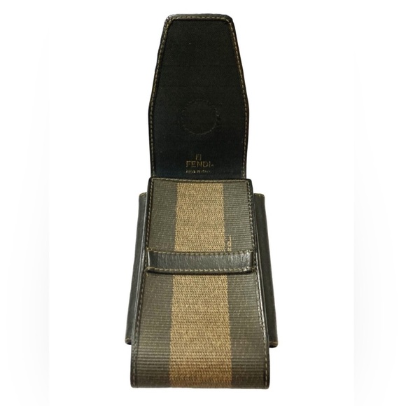 FENDI Roma Vintage Pecan Pattern Case Block Check Leather PVC Small Holder - Picture 11 of 11